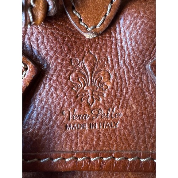 Vtg Vera Pelle Italian Leather Backpack Brown Cognac Made in Italy Bag Luxury - Picture 3 of 11